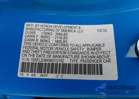 2022 Honda Civic Sport from USA, damaged, VIN 19XFL2H8XNE012162